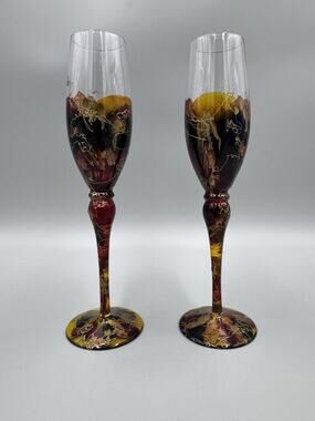 Royal Danube Romania Champagne Crystal Glass Stemware Abstract Hand Painted Set